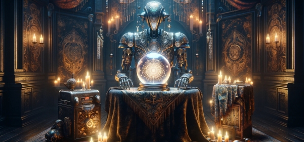 Robot sitting in front of a crystal ball